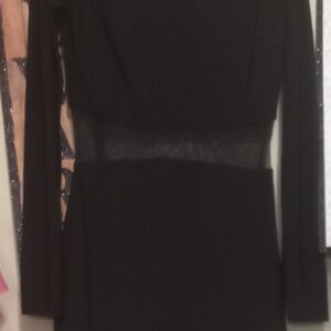 Fashion Nova  Black Long Sleeve Sher Mess Panel Waist Mini Thick  Dress